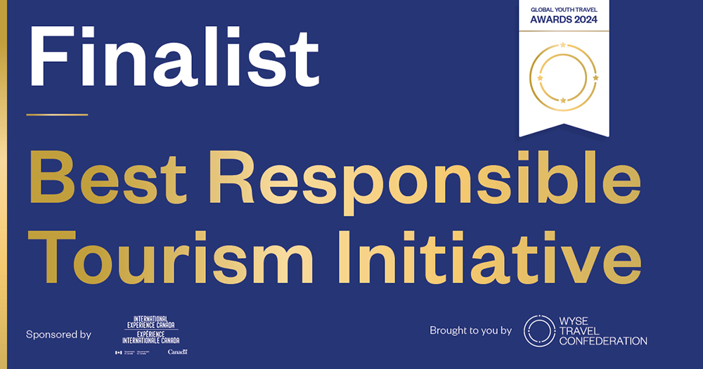 The graphic presents the Travel Different for Future programme as a finalist in the Global Youth Travel Awards 2024 in the Best Responsible Tourism Initiative category. The graphic presents the Travel Different for Future programme as a finalist in the Global Youth Travel Awards 2024 in the Best Responsible Tourism Initiative category.