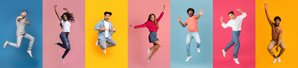 Young people on colourful backgrounds symbolise the energy, creativity, and international community of the Travel Different for Future programme, encouraging others to get involved. Young people on colourful backgrounds symbolise the energy, creativity, and international community of the Travel Different for Future programme, encouraging others to get involved.